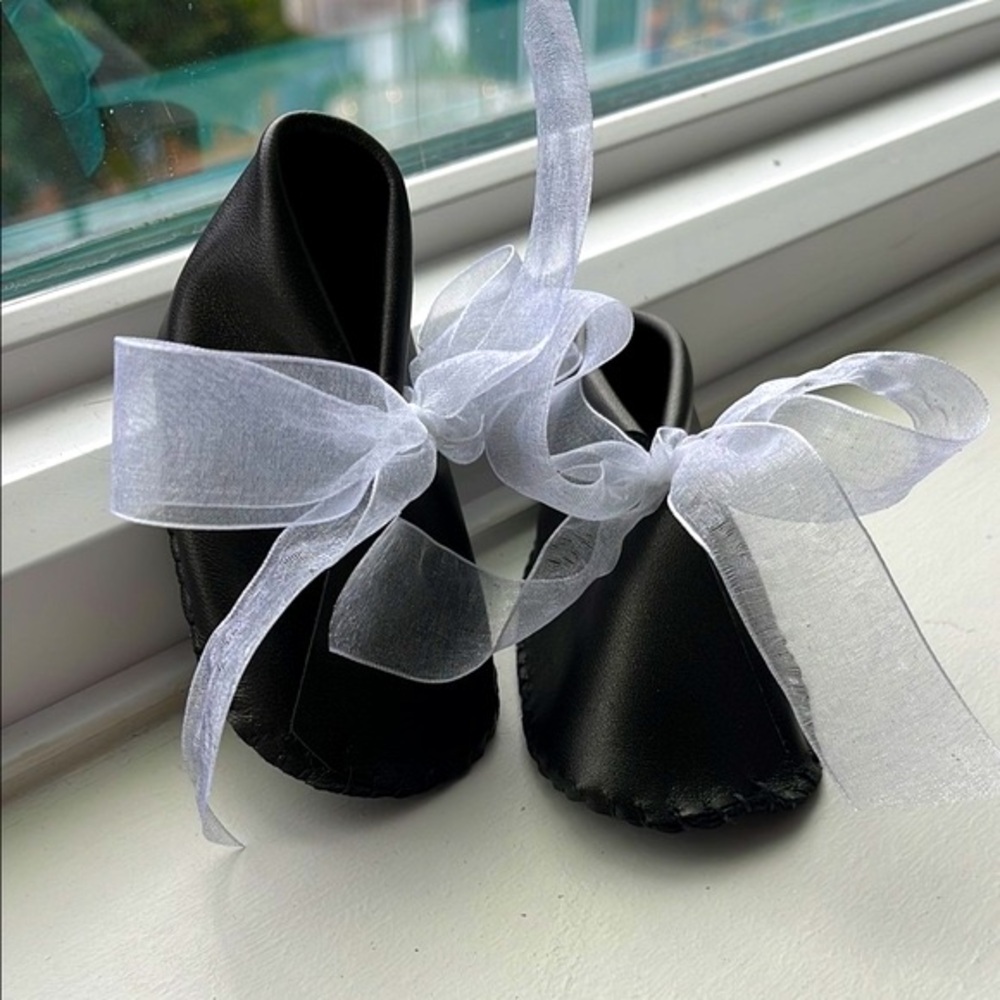 Black Baby Shoes with White Ribbon